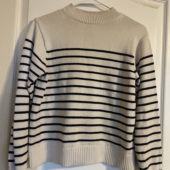 Uniqlo Cream and Black Striped Long Sleeve Sweater S‎ Preppy Coastal Nautical - Picture 1 of 5